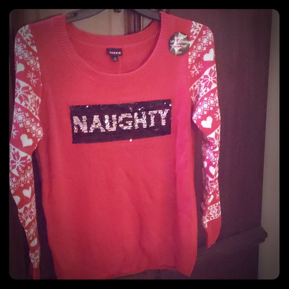 Torrid Red Naughty/Nice Sequined Pullover Sweater